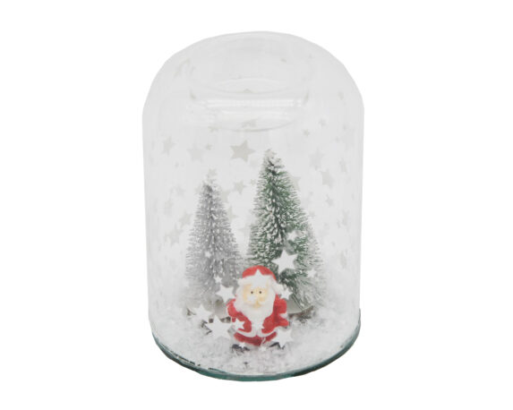 Portacandele Con Babbo Natale, Pini E Neve