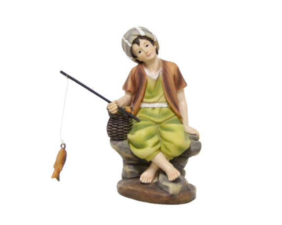 Statua Natività Pescatore con canna da pesca