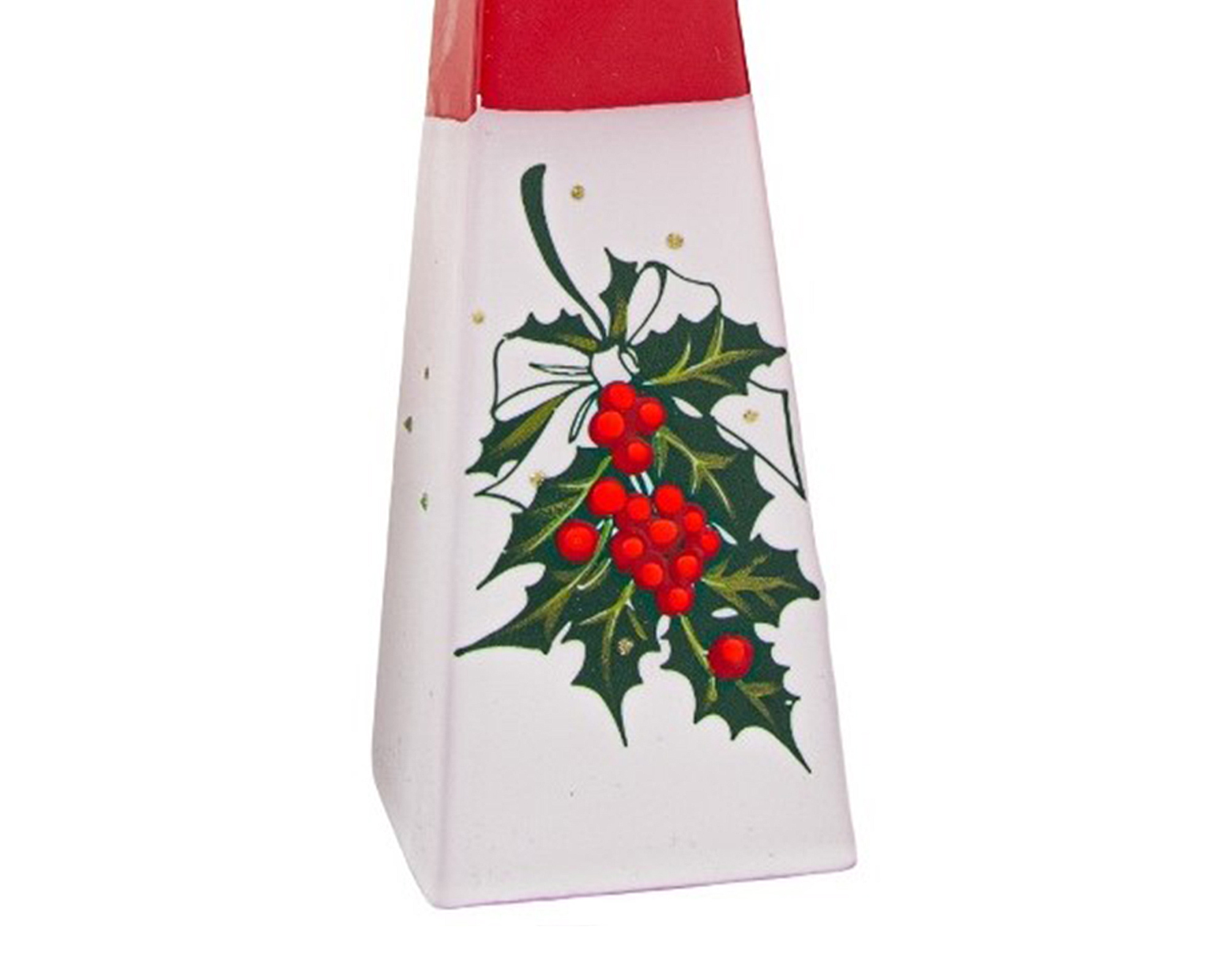 Candela Piramide Rossa Con Agrifoglio - immagine 2