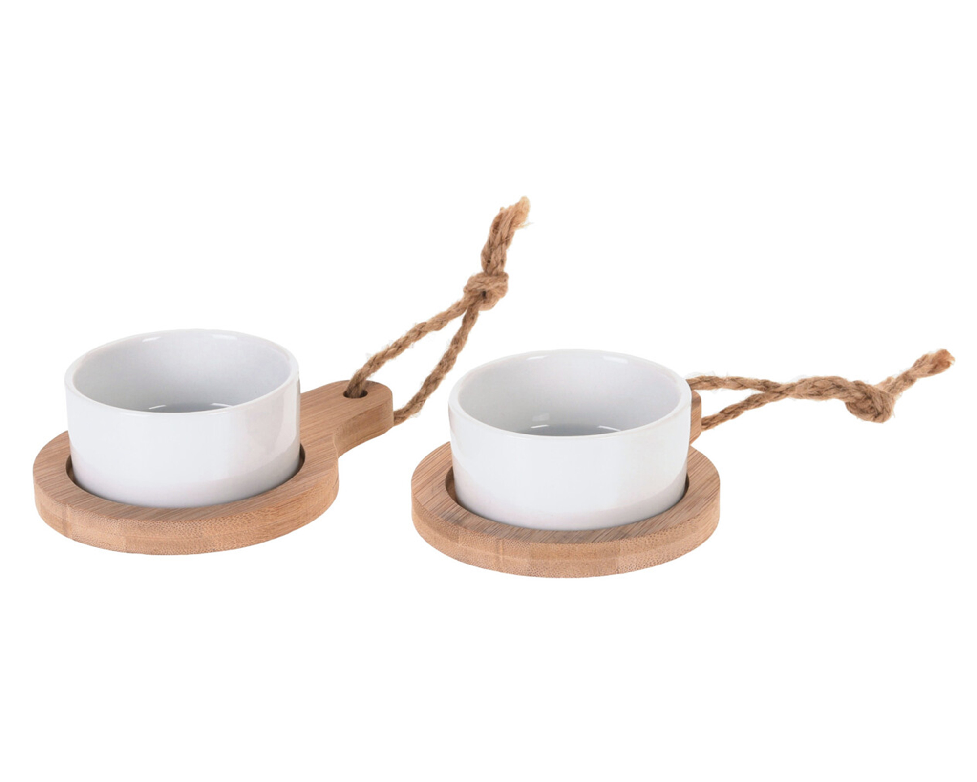 Set 2 Ciotole In Porcellana Con Supporto In Legno - Koopman