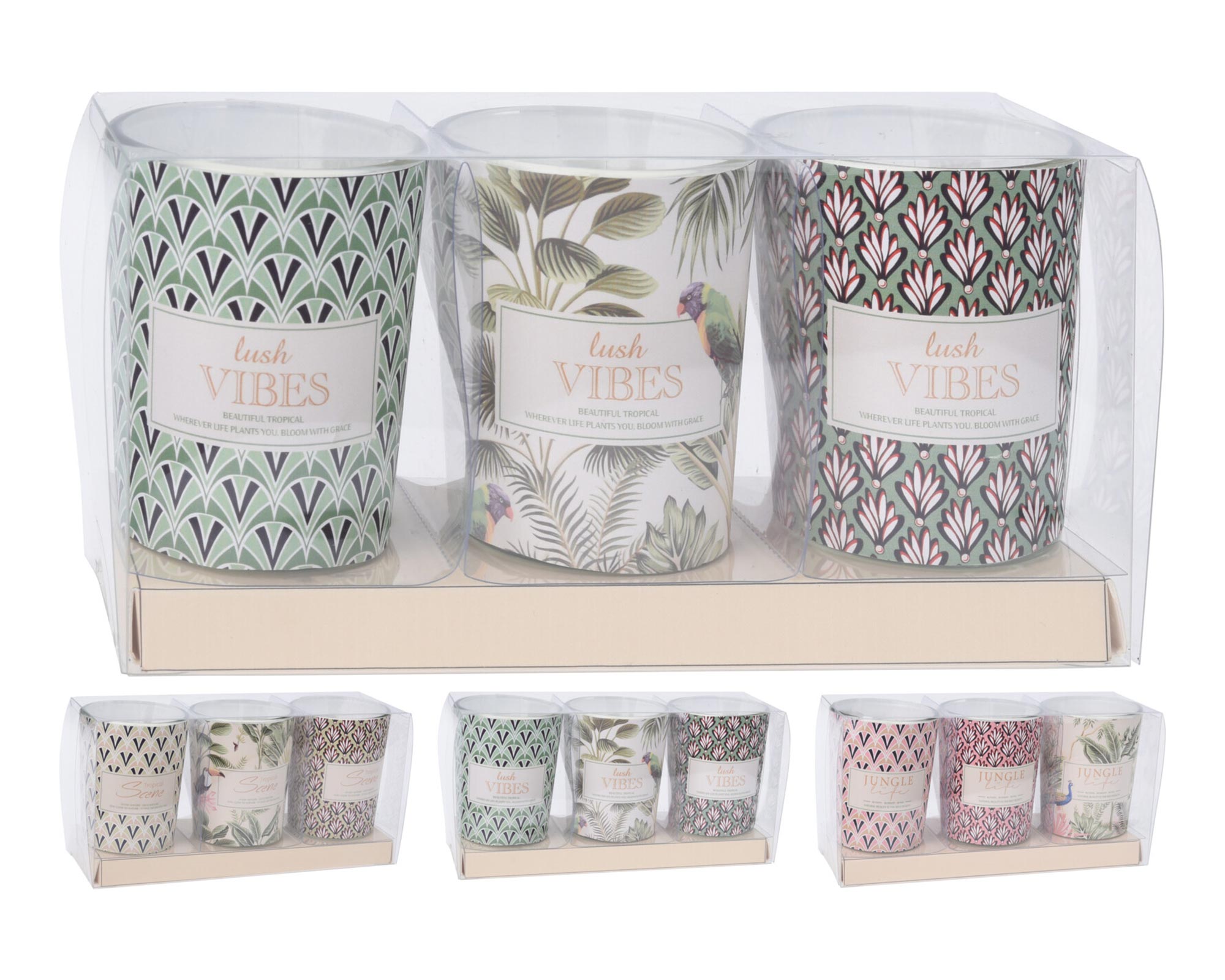 Set 3 Pz Vaso In Vetro Con Candela - Koopman