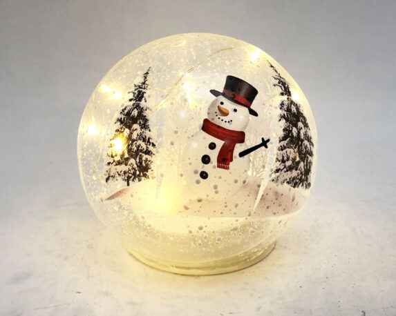 Decorazione Natalizia Sfera luminosa In Vetro Con Pupazzo Di Neve