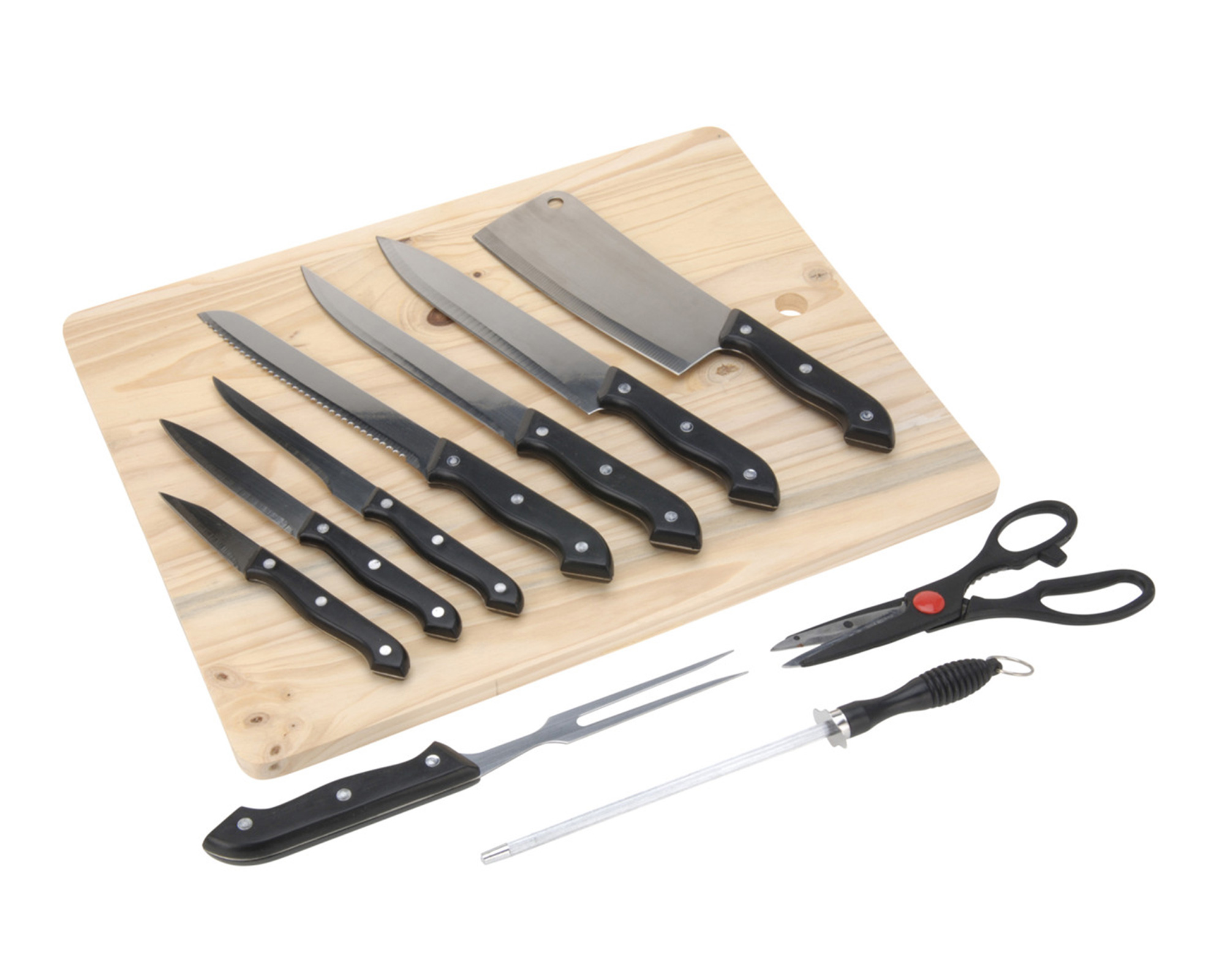 Set 10 Utensili Con Affilacoltelli e Tagliere in Legno - Koopman