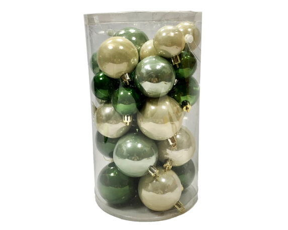 Box 30 Pz Sfere Di Natale Di Colore Verde E Crema
