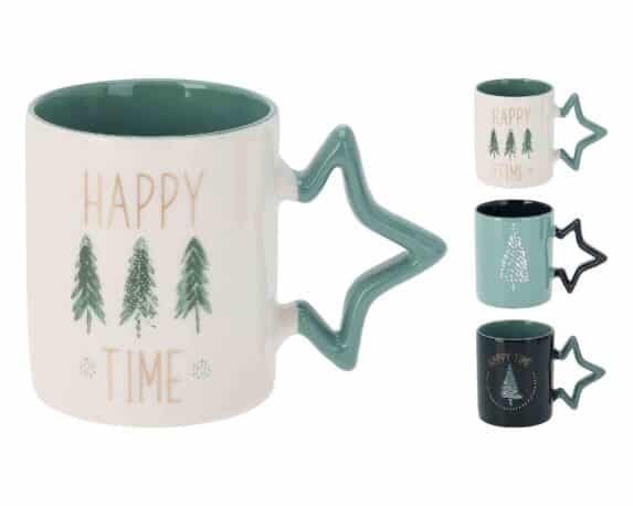 Tazza di Natale New Bone con Manico a Stella Assortito 380ml in Porcellana
