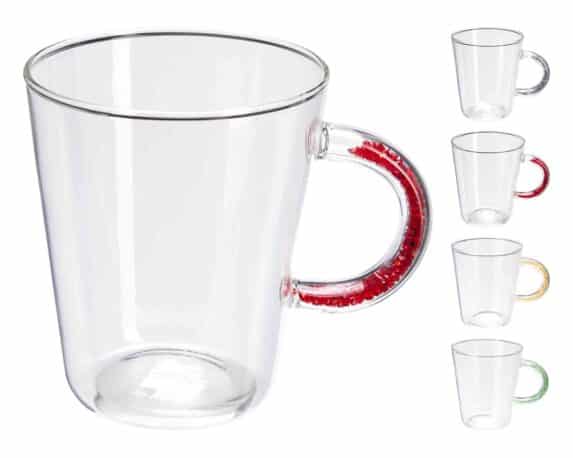 Bicchiere Trasparente con Manico Colorato 450ml Assortito in Vetro