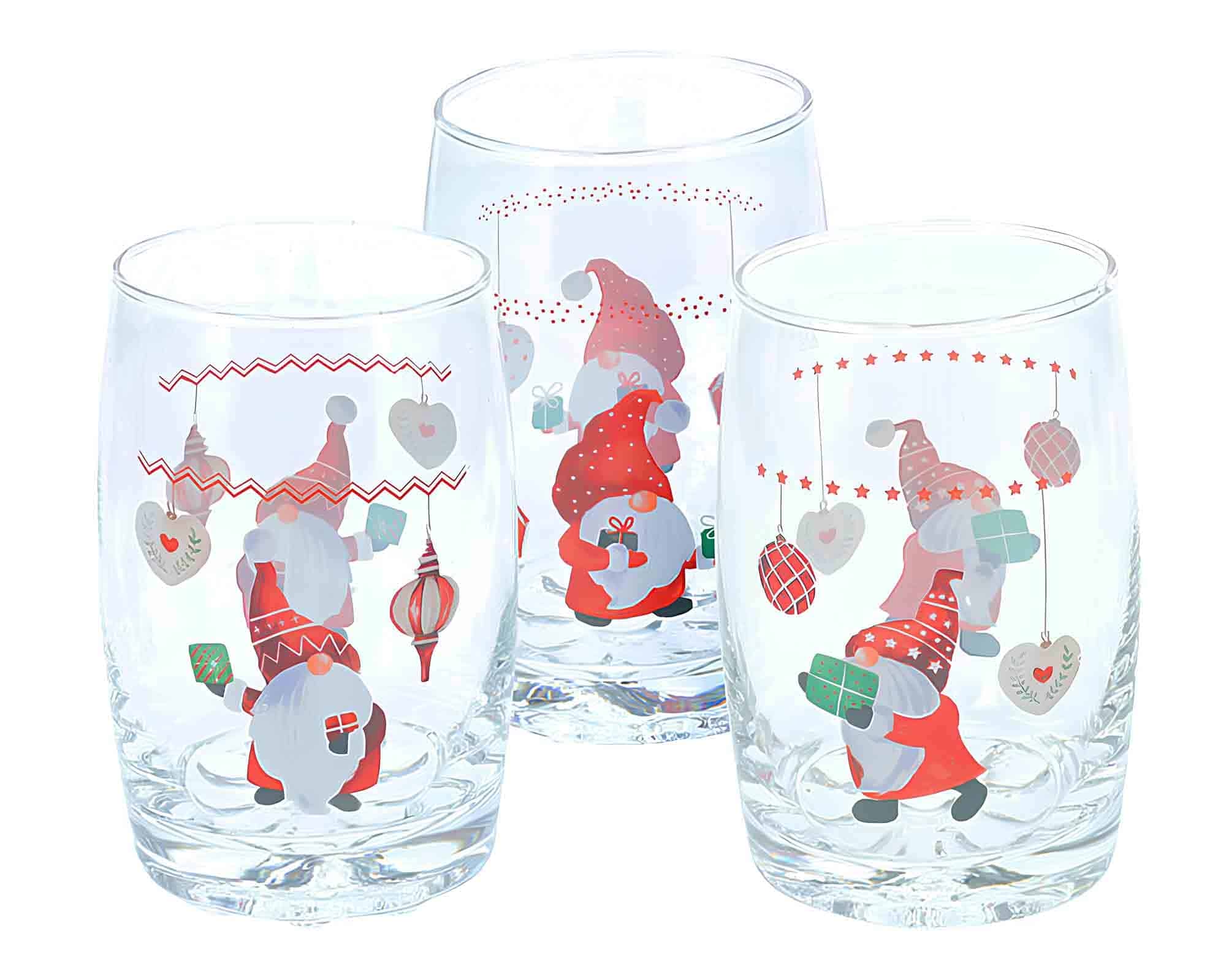 Set 3 Pz Bicchiere di Natale da 300ml in Vetro
