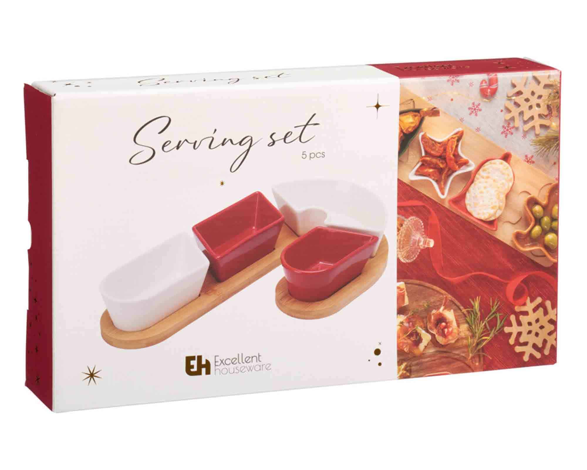 Set 5 Pz Antipastiera di Natale a Forma di Caramella 29x17x4,5cm in Ceramica e Bamboo - immagine 2