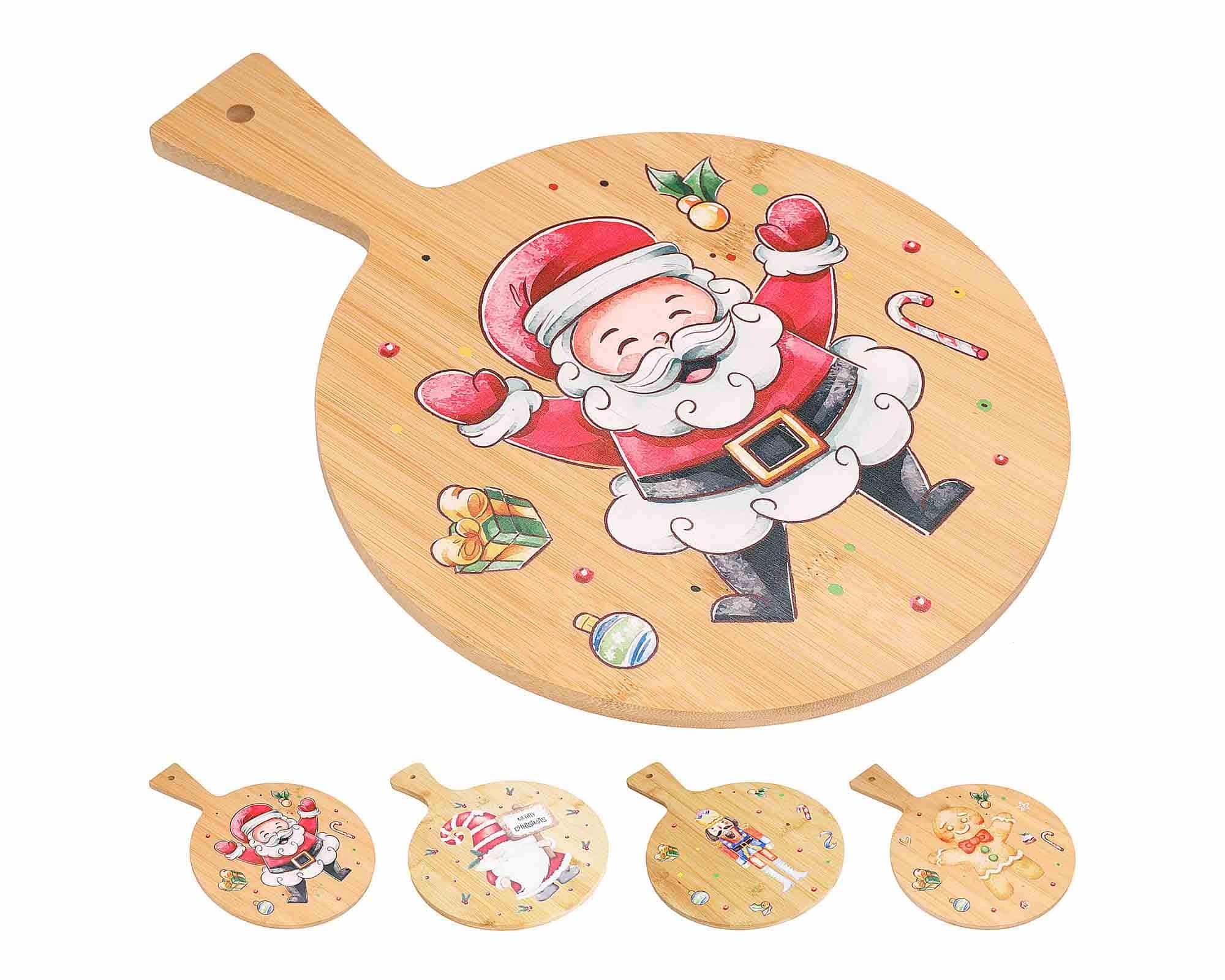 Tagliere Natalizio con Babbo Natale D25cm Assortito in Bamboo