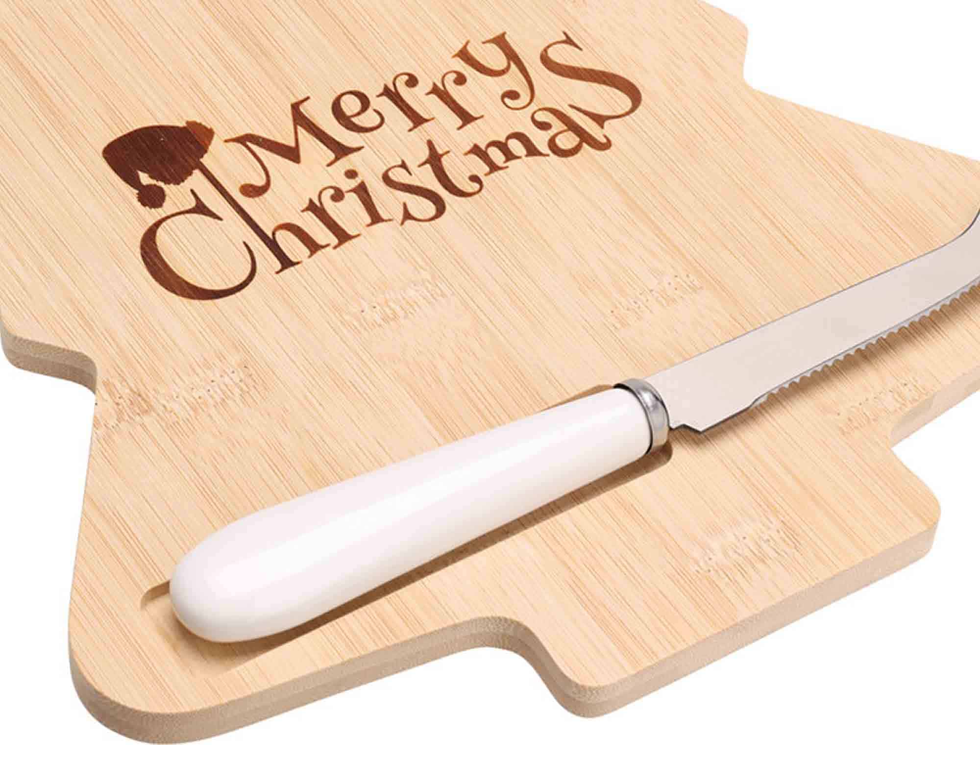 Tagliere da Formaggio a Forma di Albero di Natale con Coltello 32x14cm in Bamboo - immagine 2