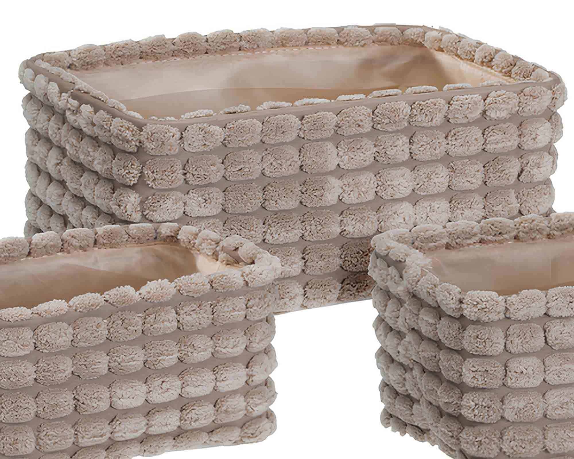 Set 3 Pz Cesta Rettagolare Effetto Velluto Assortito in Tessuto - immagine 2