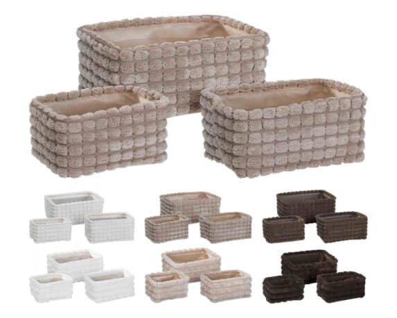 Set 3 Pz Cesta Rettagolare Effetto Velluto Assortito in Tessuto