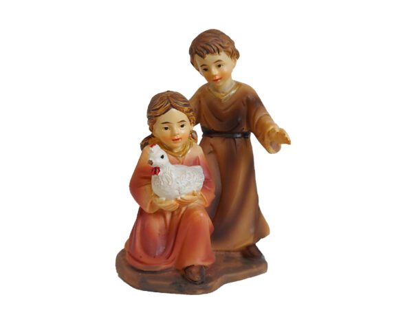 Statua del presepe Bambini con una gallina
