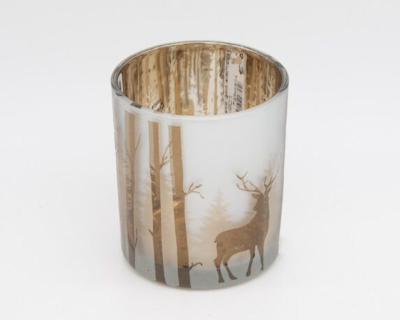 Portacandele Con Alberi E Renne Disegnate Sopra