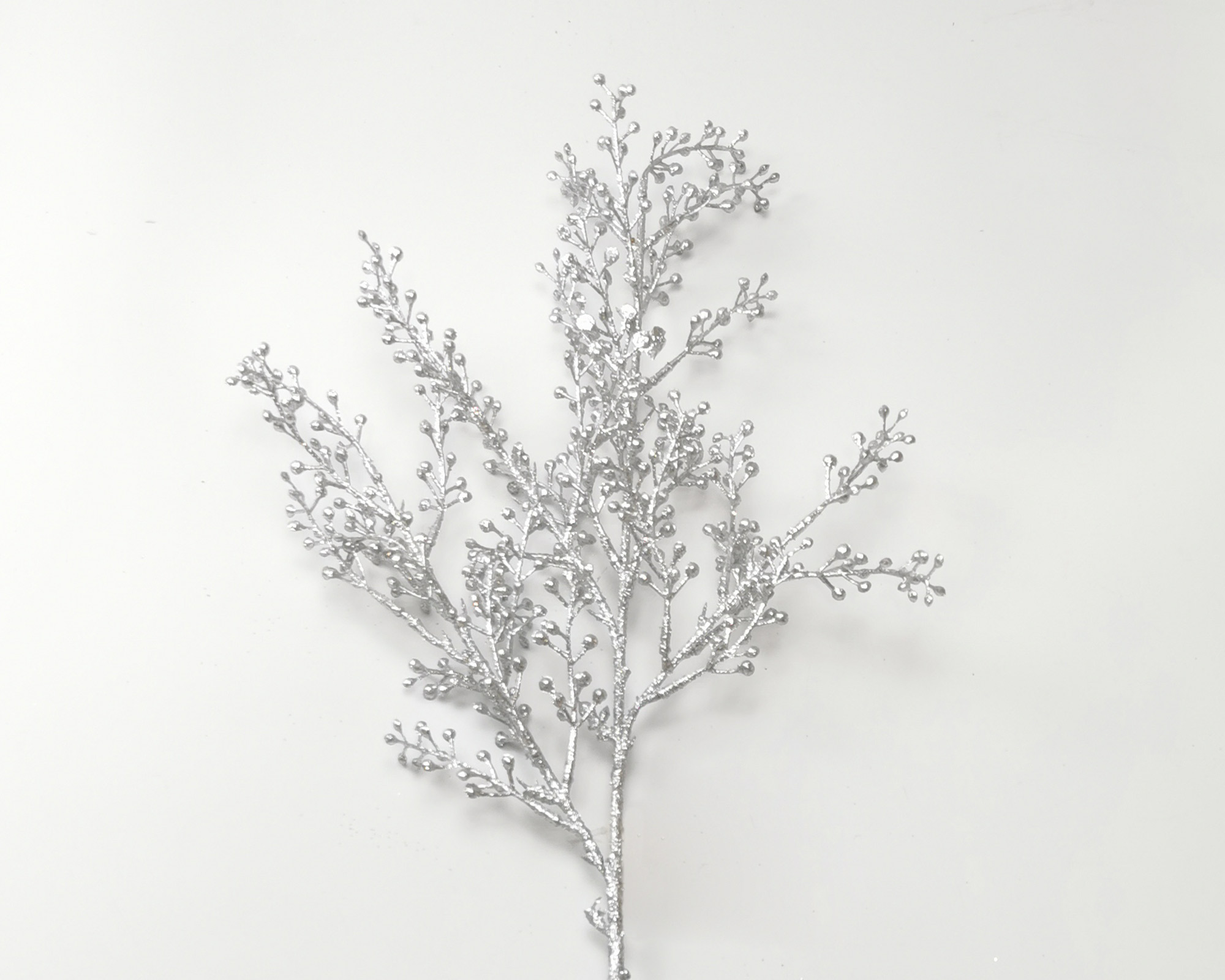 Ramo Argentato Con Bacche Glitterato
