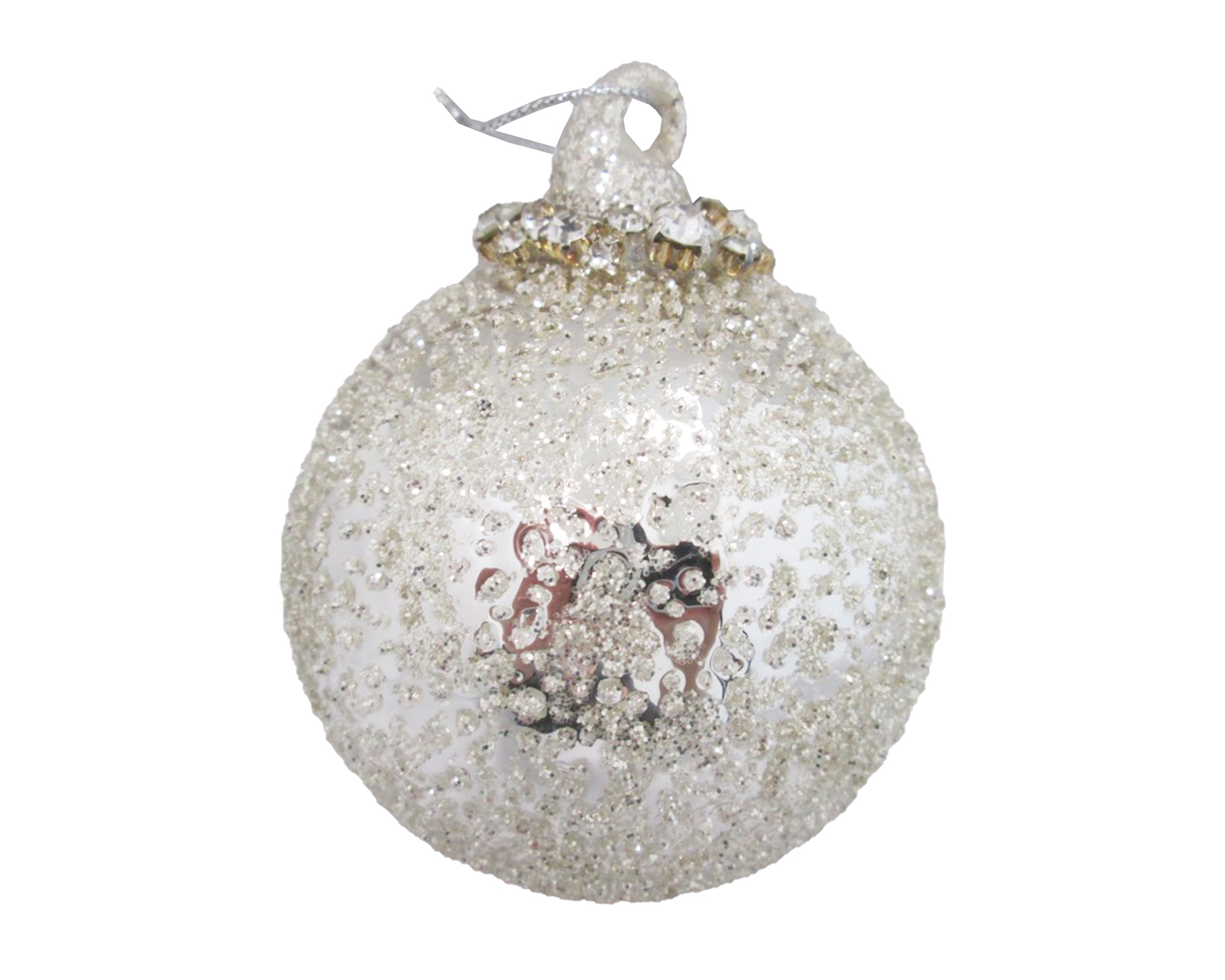 Decorazione Da Appendere Sfera Argentata Con Pietre