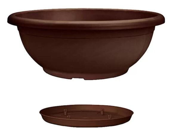 Vaso Naxos con Sottovaso Marrone D80cm in Plastica