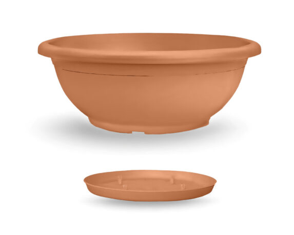 Vaso Naxos con Sottovaso Terracotta D60cm in Plastica