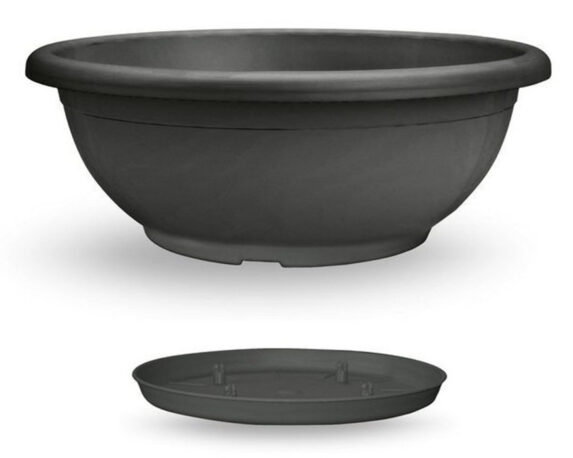 Vaso Naxos con Sottovaso Antracite D80cm in Plastica
