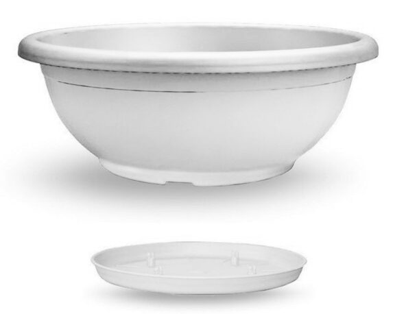 Vaso Naxos con Sottovaso Bianco D80cm in Plastica