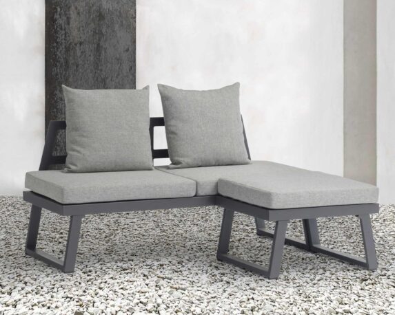 Divano Lounge Con Puff Antracite in Alluminio e Tessuto