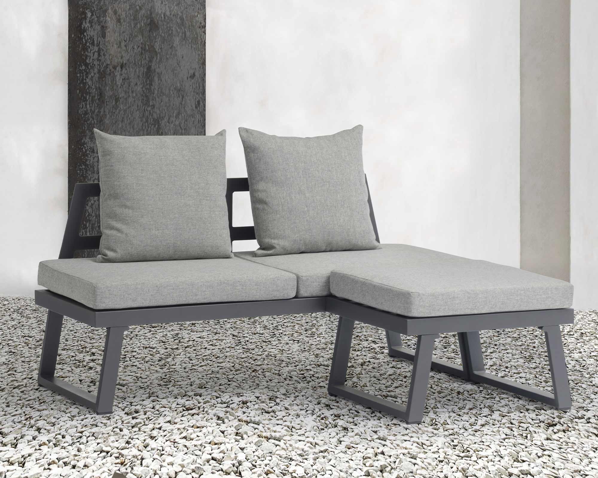 Divano Lounge Con Puff Antracite in Alluminio e Tessuto