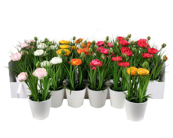 Ranuncolo Fiore Artificiale con Cachepot in PVC