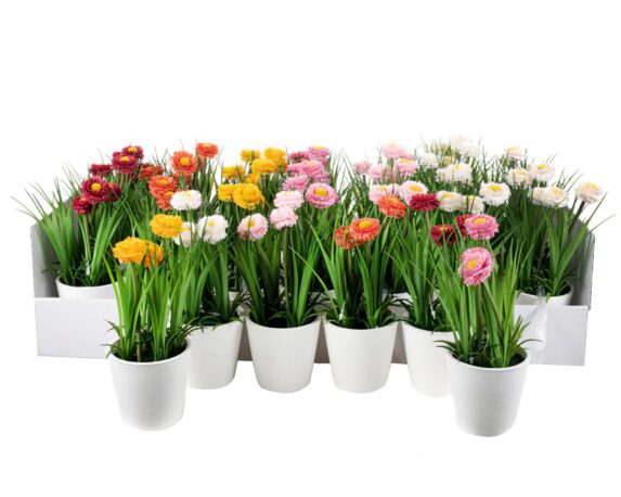 Tagete Fiore Artificiale con Cachepot in PVC