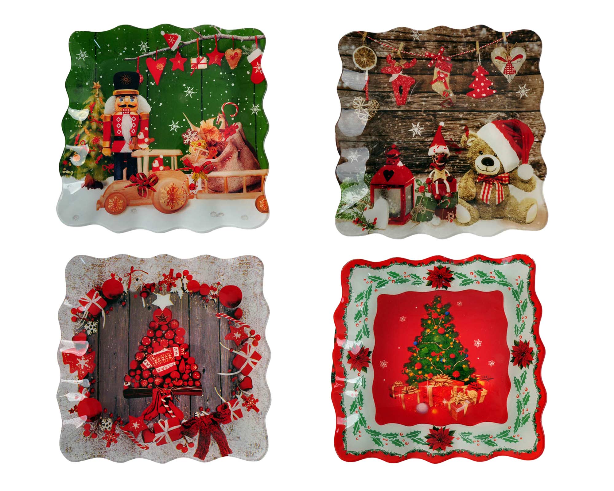 Piatto Quadrato Natalizio In Vetro