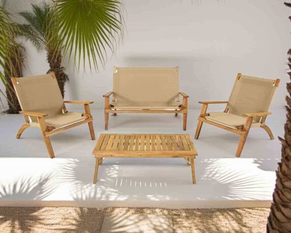 Set 4 Pz Salotto Pieghevole Primavera Oliata Sabbia in Acacia