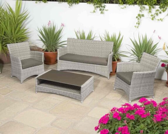 Set 4 Pz Salotto Brenda 4 Posti con Cuscini in Alluminio e Tessuto