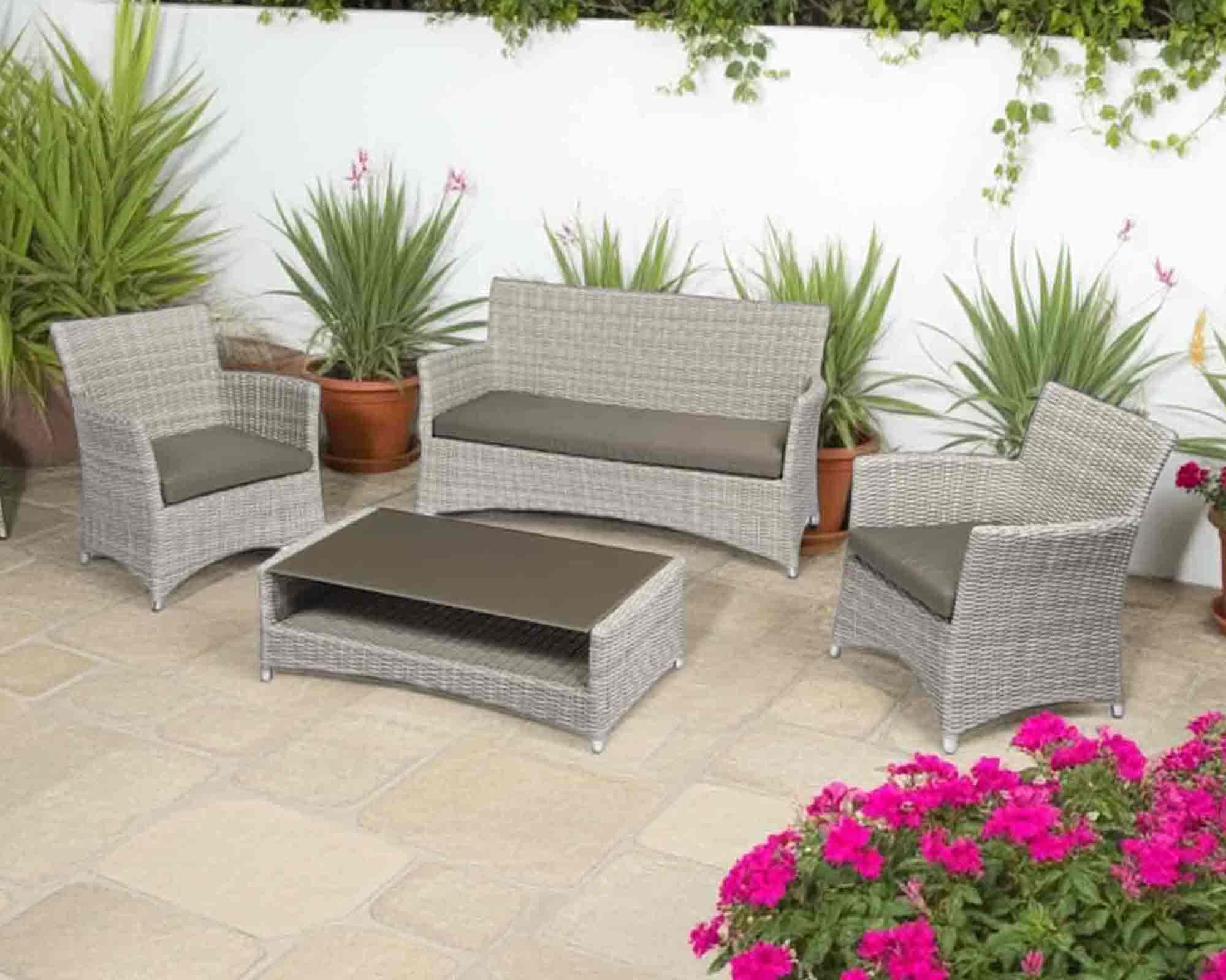 Set 4 Pz Salotto Brenda 4 Posti con Cuscini in Alluminio e Tessuto