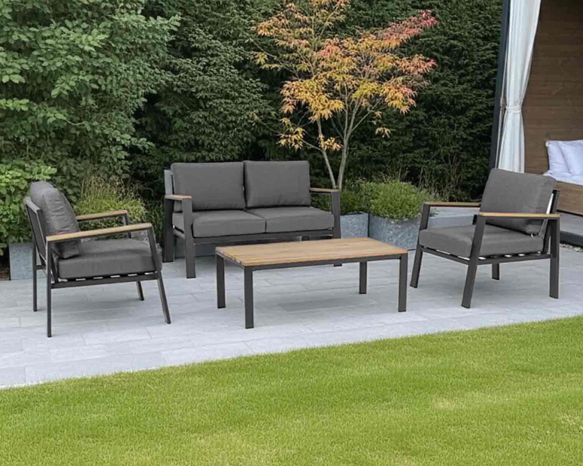 Set 4 Salotto Belmar c/cuscini in alluminio antracite - Bizzotto