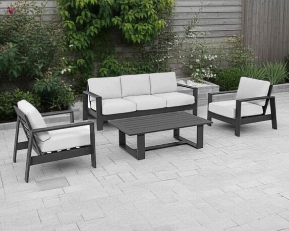 Set 4 Pz Salotto Baltic con Cuscini Antracite in Alluminio – Bizzotto