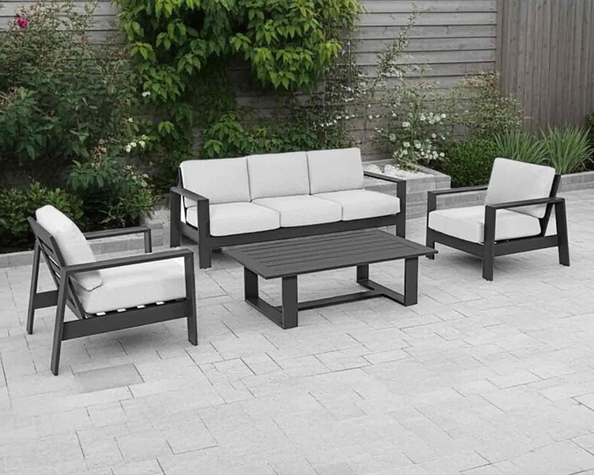 Set 4 Pz Salotto Baltic con Cuscini Antracite in Alluminio - Bizzotto