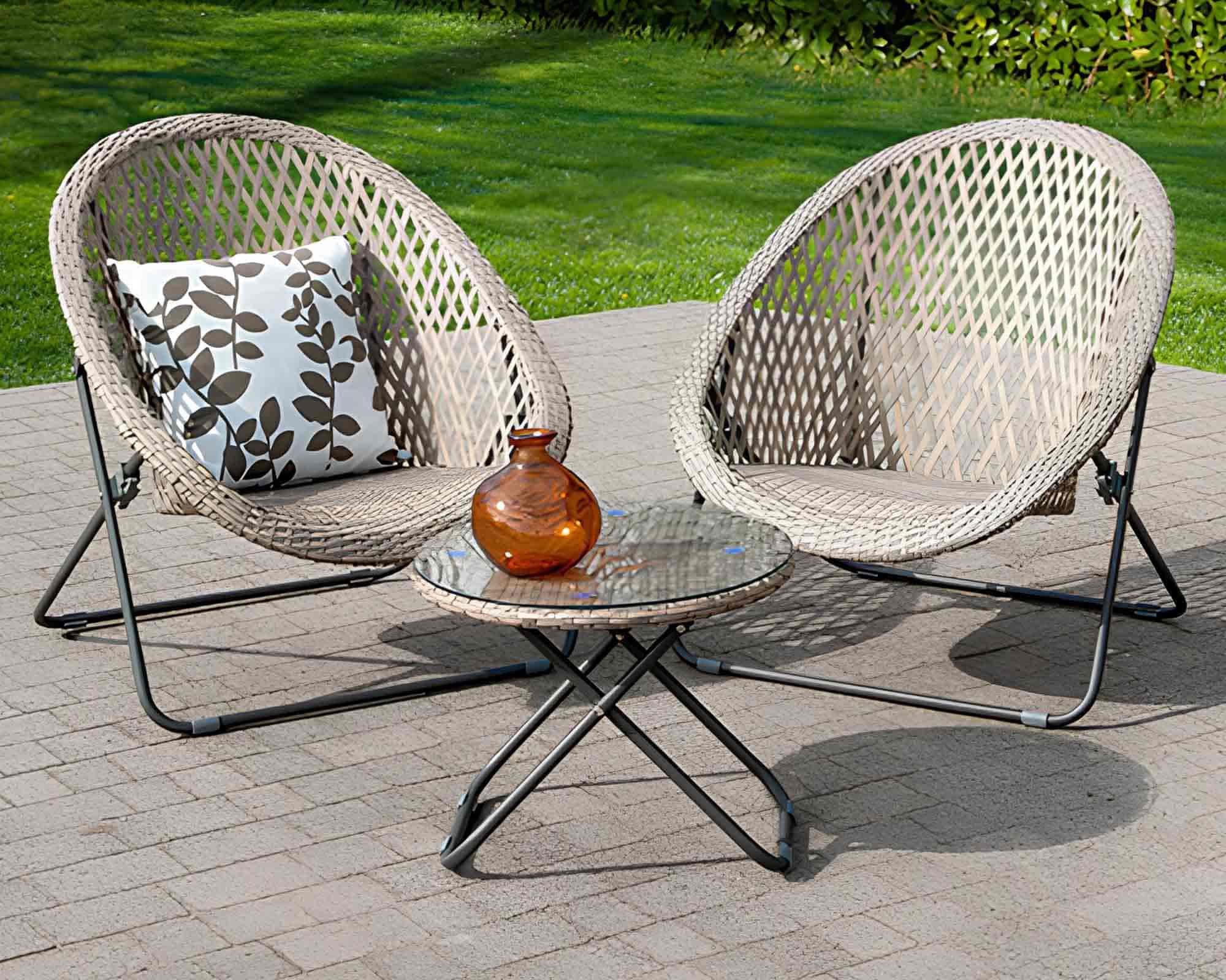 Set 3 Pz Balcone Faux Richiudibile Taupe in Metallo e Fibra Sintetica