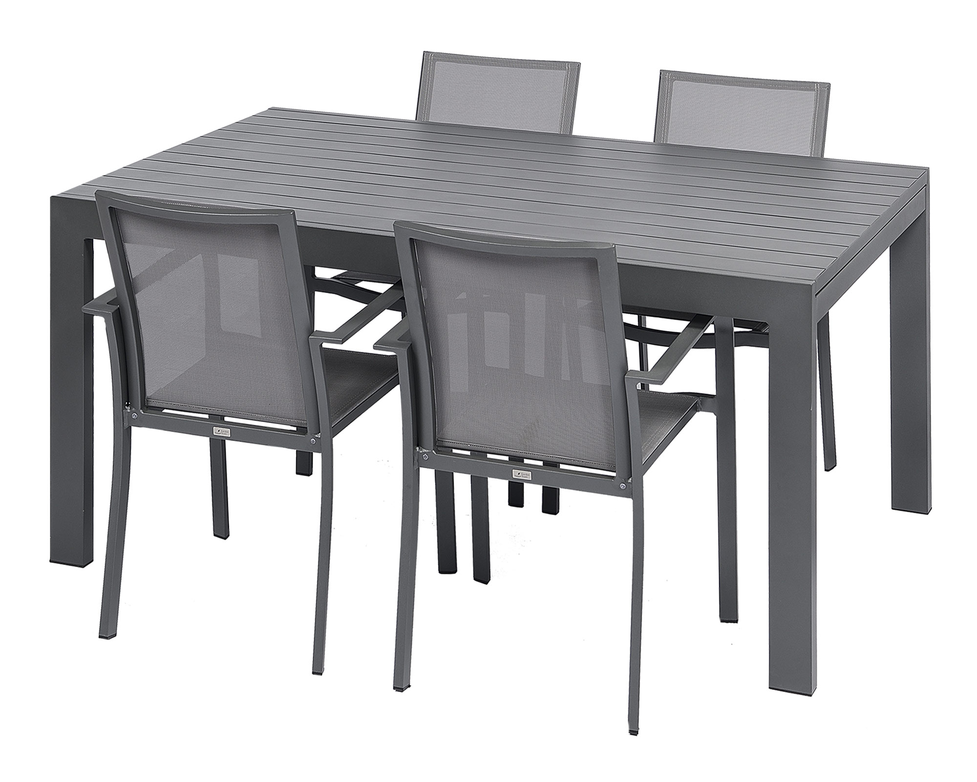 Set Pranzo Max 80/160x80 + 4 Poltrone Croisette Grigio in Alluminio e Textilene - immagine 2