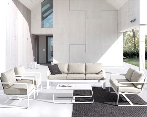 Set 4 Pz Merrigan Divano + 2 Poltrone + Tavolo Bianco – Bizzotto