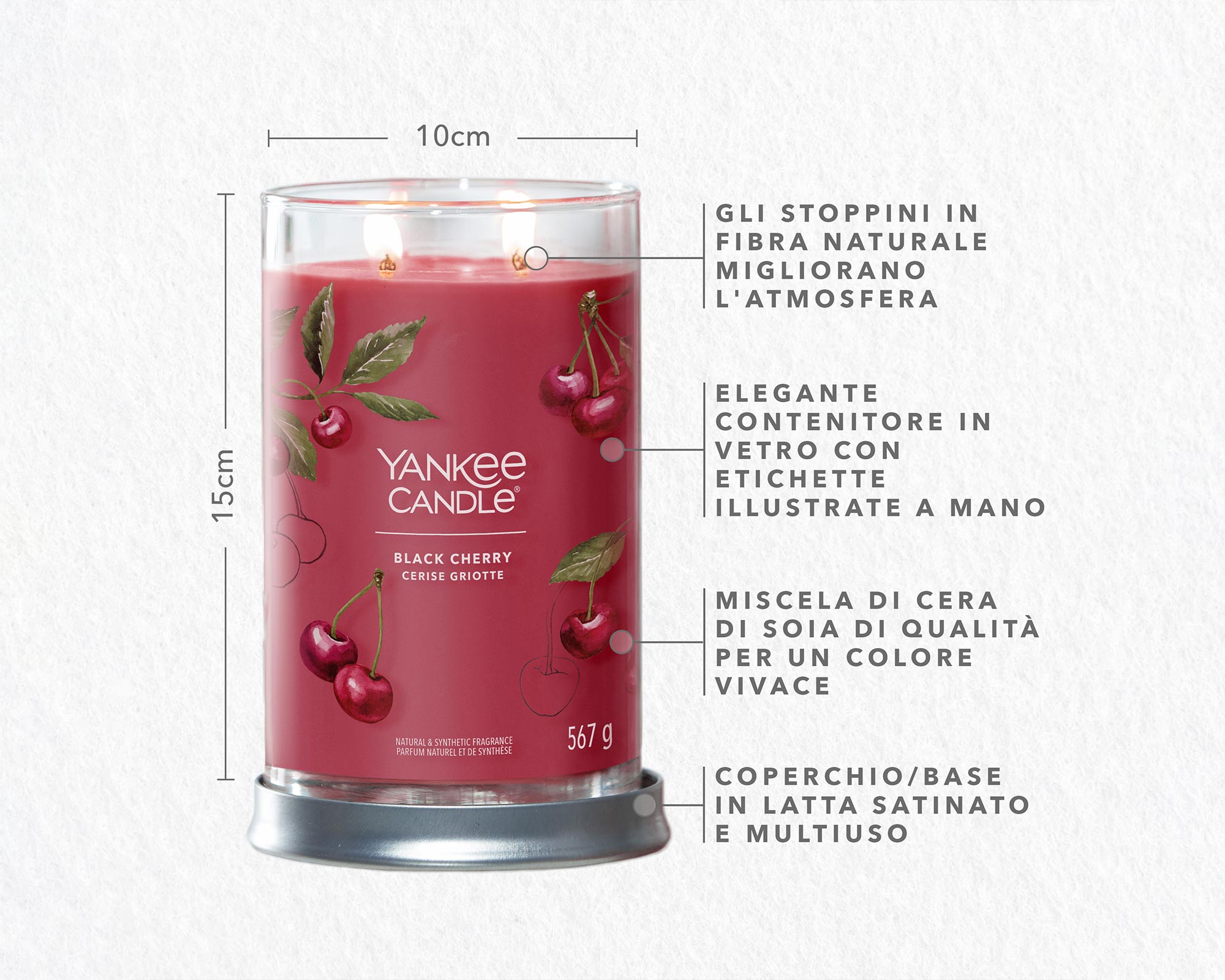 Candela Tumbler Grande Black Cherry - Yankee Candle - immagine 4