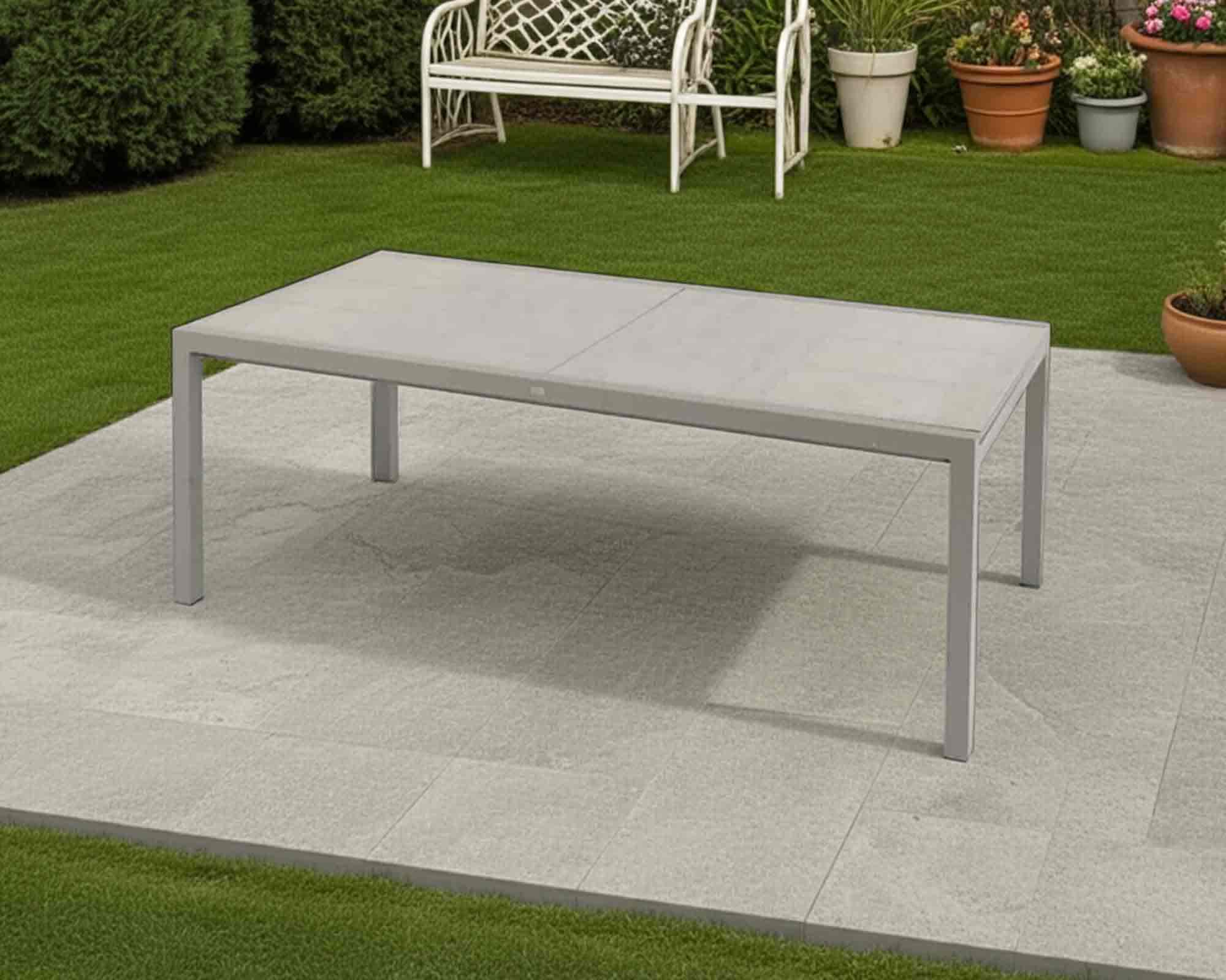 Set Pranzo William 220/340x107 Grigio + 4 Poltrone William Taupe in Alluminio e Corda - immagine 9