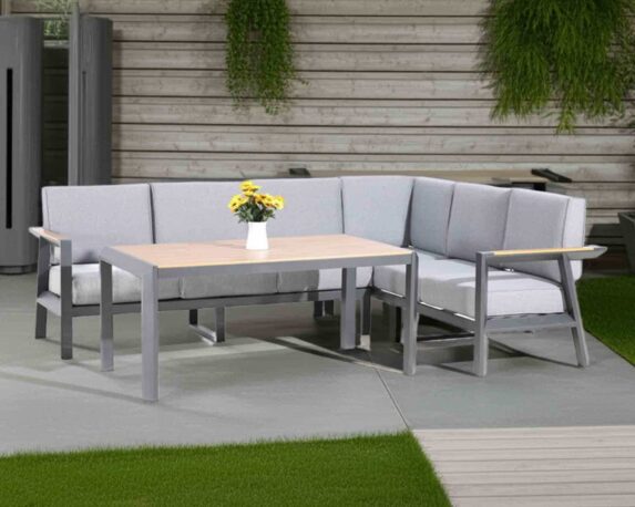 Set 3 Pz Salotto Angolo con Braccioli Grigio in Alluminio e Poliestere – Floral Garden