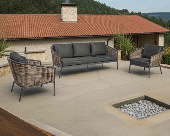 Set 3 Pz Salotto con Cuscini Maribela Antracite in Alluminio e Poliestere – Bizzotto