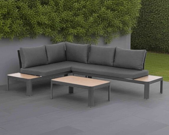 Set 3 Pz Salotto Angolare Narelle con Cuscini Antracite in Alluminio e Polipropilene