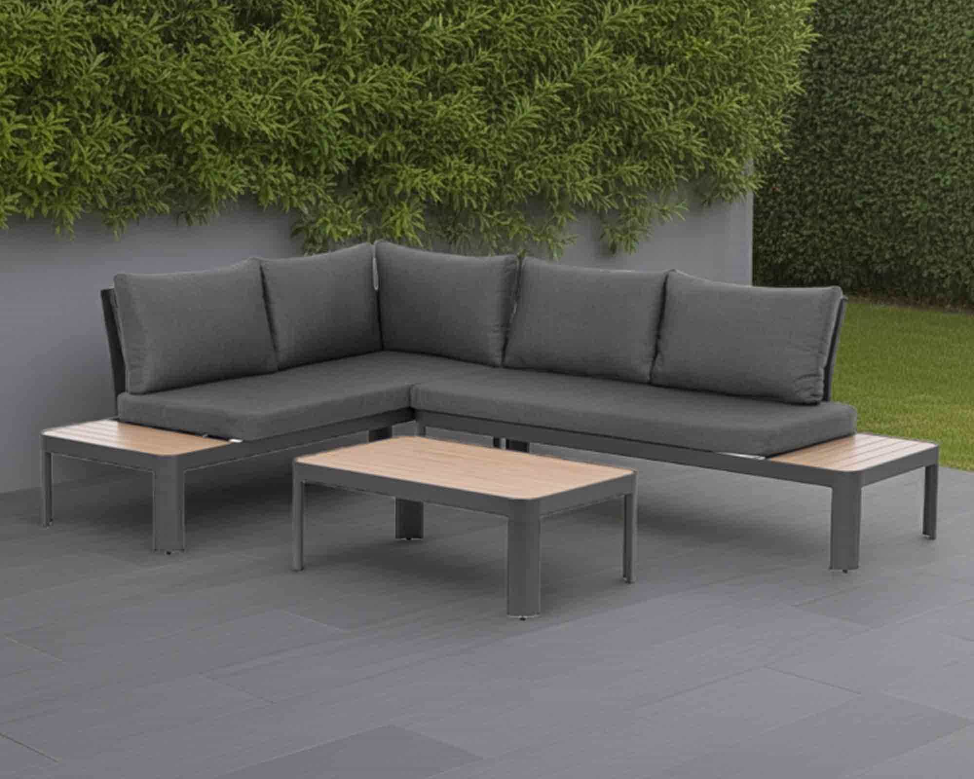 Set 3 Pz Salotto Angolare Narelle con Cuscini Antracite in Alluminio e Polipropilene