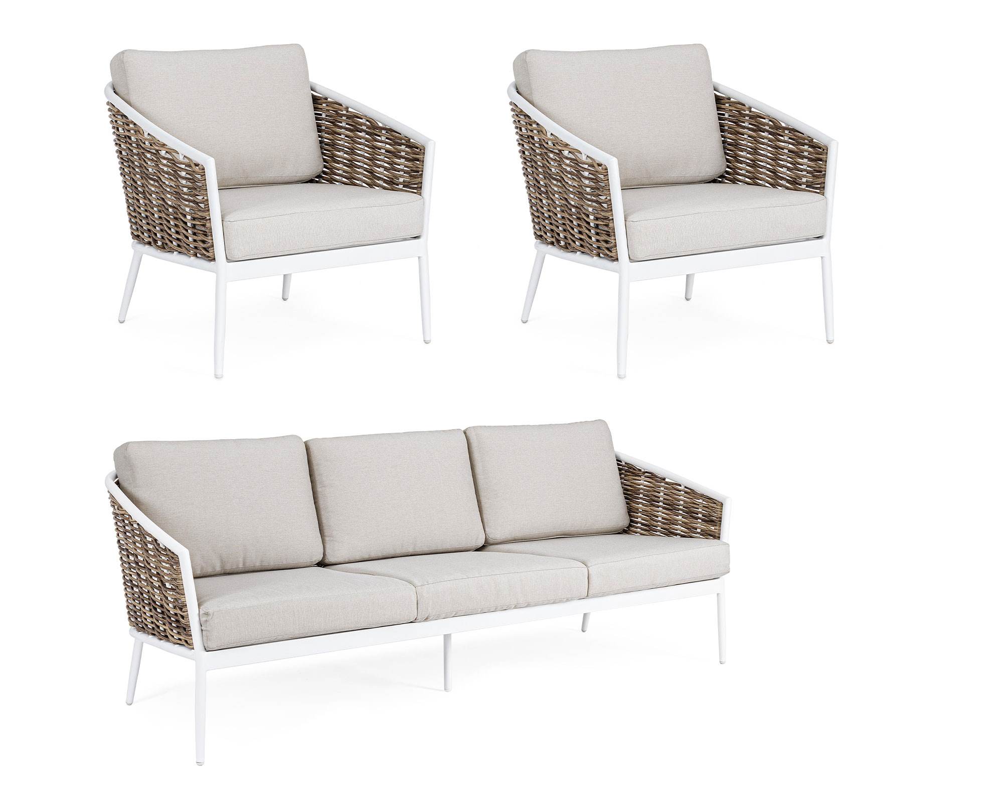 Set 3 Pz Salotto con Cuscini Maribela Bianco in Alluminio e Poliestere - Bizzotto - immagine 4