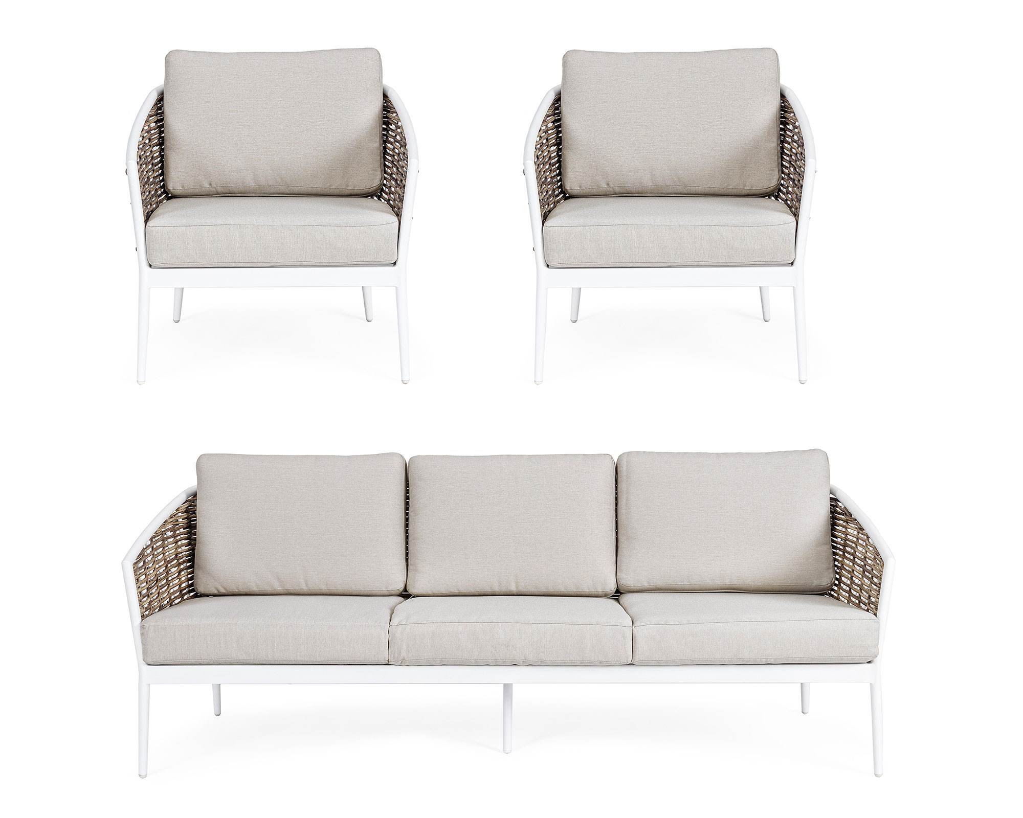 Set 3 Pz Salotto con Cuscini Maribela Bianco in Alluminio e Poliestere - Bizzotto - immagine 5