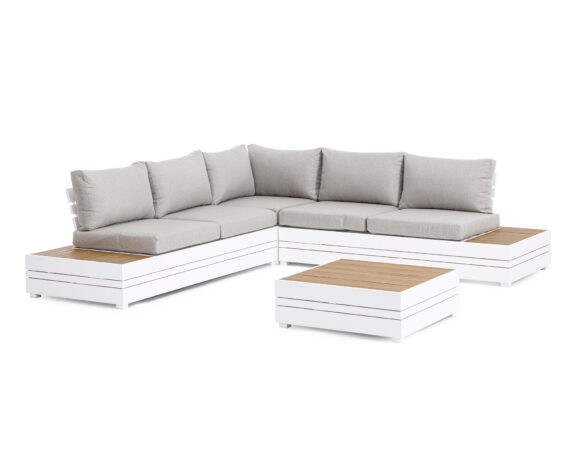 Set 4 Pz Salotto Angolare Osten Bianco In Alluminio E Polywood – Bizzotto