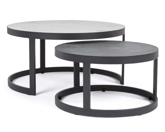 Set 2 Pz Tavolino Jacob Tondo Antracite In Alluminio E Ceramica – Bizzotto