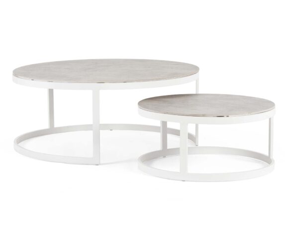 Set 2 Pz Tavolino Talunas Bianco In Alluminio E Ceramica – Bizzotto