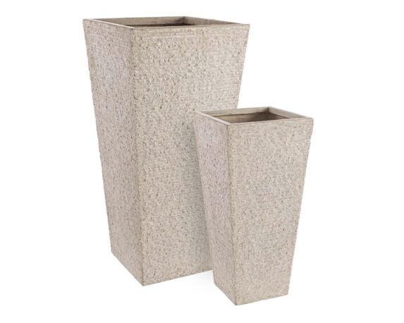 Set 2 Pz Porta Vaso Roccia Quadrato Alto Sabbia In Fibra Di Vetro E Argilla – Bizzotto